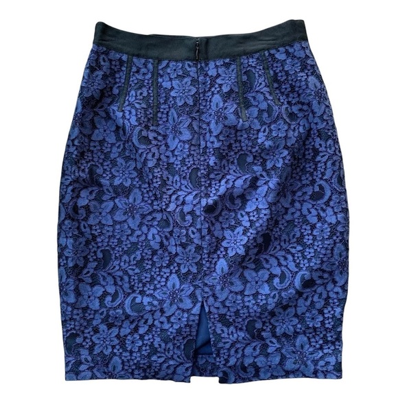 Tracy Reese New York Lace Floral Pencil Skirt Career Navy Blue Black Size 4 - Picture 2 of 6